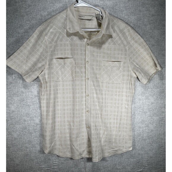Perry Ellis Cotton Blend Button Up Cream Color Shirt Mens Size XL Short Sleeve - Picture 1 of 5